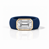 Rings Yellow / 4 / Navy 14K gold Silicone Stretch Bezel Set Emerald Cut Diamond Ring, 4 ct