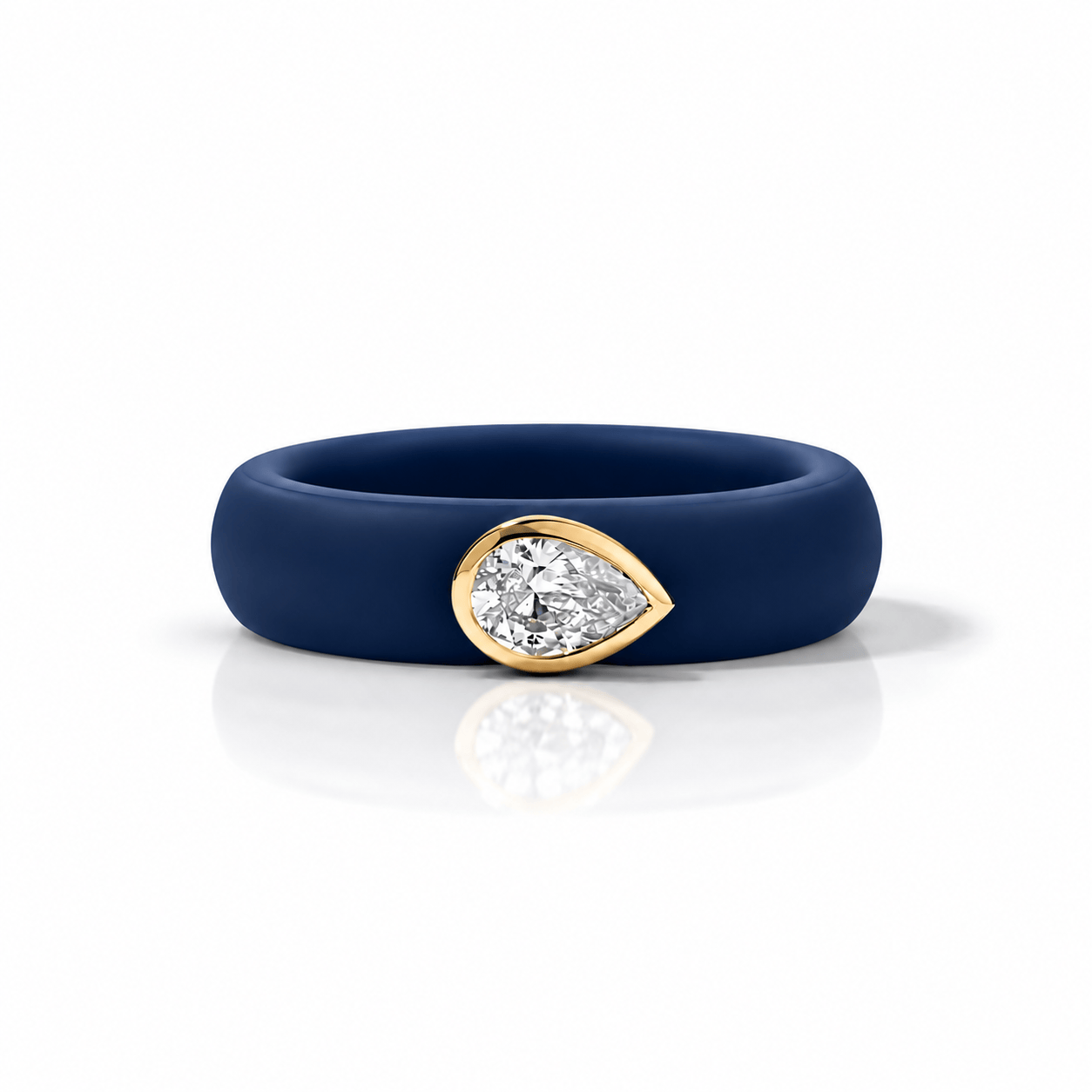 Rings Yellow / 4 / Navy 14K gold Silicone Stretch East West Bezel Set Pear Diamond Ring, 1-1.2 cts Lab Grown