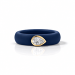 Rings Yellow / 4 / Navy 14K gold Silicone Stretch East West Bezel Set Pear Diamond Ring, 1-1.2 cts Lab Grown