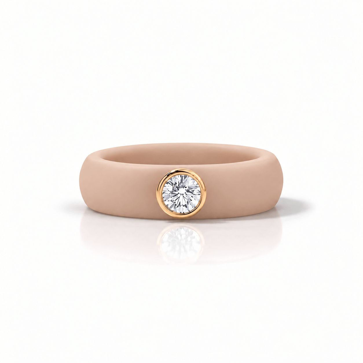 Rings Yellow / 4 / Nude 14K gold Silicone Bezel Round Diamond Ring, 1-1.2 cts, Lab Grown