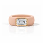 Rings Yellow / 4 / Nude 14K gold Silicone Stretch Bezel Set Emerald Cut Diamond Ring, 3 ct