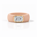 Rings Yellow / 4 / Nude 14K gold Silicone Stretch Bezel Set Emerald Cut Diamond Ring, 3 ct