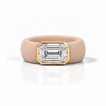 Rings Yellow / 4 / Nude 14K gold Silicone Stretch Bezel Set Emerald Cut Diamond Ring, 4 ct