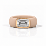 Rings Yellow / 4 / Nude 14K gold Silicone Stretch Bezel Set Emerald Cut Diamond Ring, 4 ct