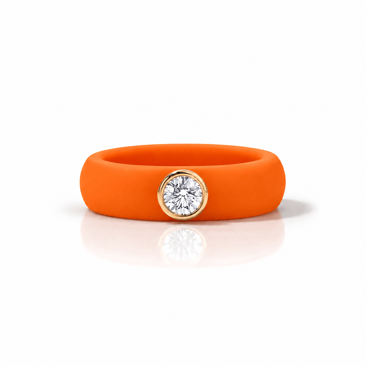 Rings Yellow / 4 / Orange 14K gold Silicone Bezel Round Diamond Ring, 1-1.2 cts, Lab Grown