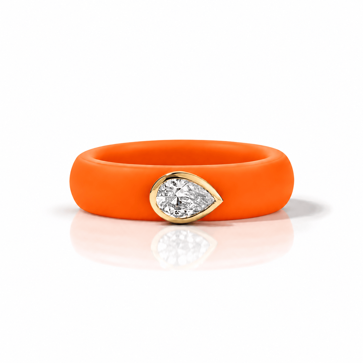 Rings Yellow / 4 / Orange 14K gold Silicone Stretch East West Bezel Set Pear Diamond Ring, 1-1.2 cts Lab Grown