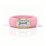 Rings Yellow / 4 / Pink 14K gold Silicone Stretch Bezel Set Emerald Cut Diamond Ring, 4 ct