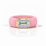 Rings Yellow / 4 / Pink 14K gold Silicone Stretch Bezel Set Emerald Cut Diamond Ring, 4 ct