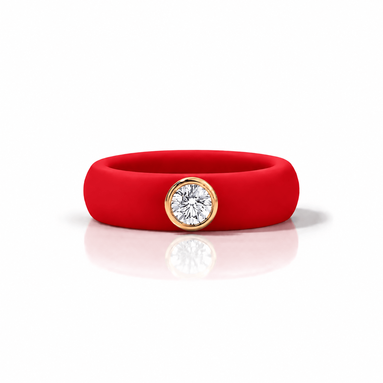 Rings Yellow / 4 / Red 14K gold Silicone Bezel Round Diamond Ring, 1-1.2 cts, Lab Grown
