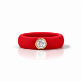 Rings Yellow / 4 / Red 14K gold Silicone Bezel Round Diamond Ring, 1-1.2 cts, Lab Grown
