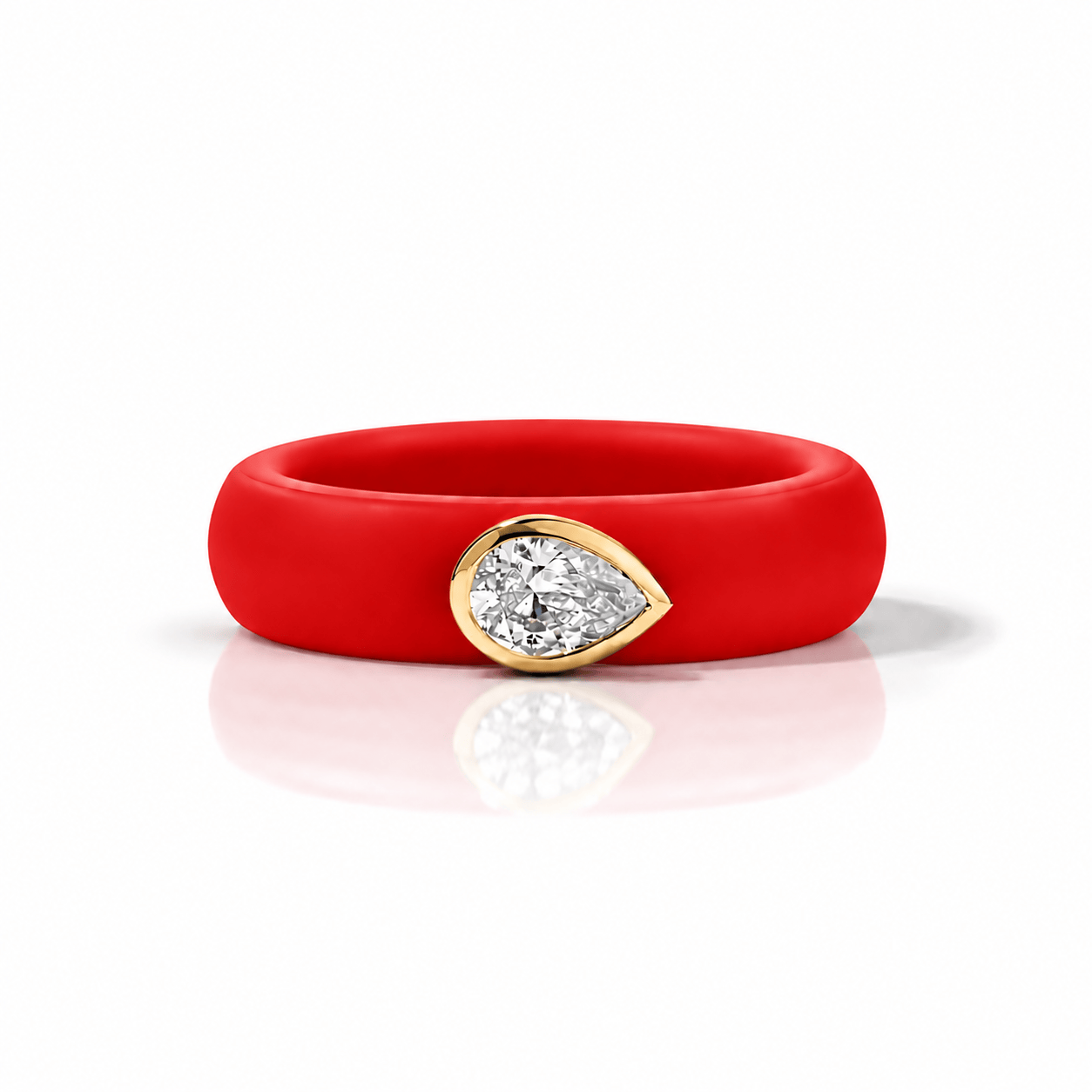 Rings Yellow / 4 / Red 14K gold Silicone Stretch East West Bezel Set Pear Diamond Ring, 1-1.2 cts Lab Grown