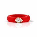 Rings Yellow / 4 / Red 14K gold Silicone Stretch East West Bezel Set Pear Diamond Ring, 1-1.2 cts Lab Grown