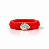 Rings Yellow / 4 / Red 14K gold Silicone Stretch East West Bezel Set Pear Diamond Ring, 1-1.2 cts Lab Grown