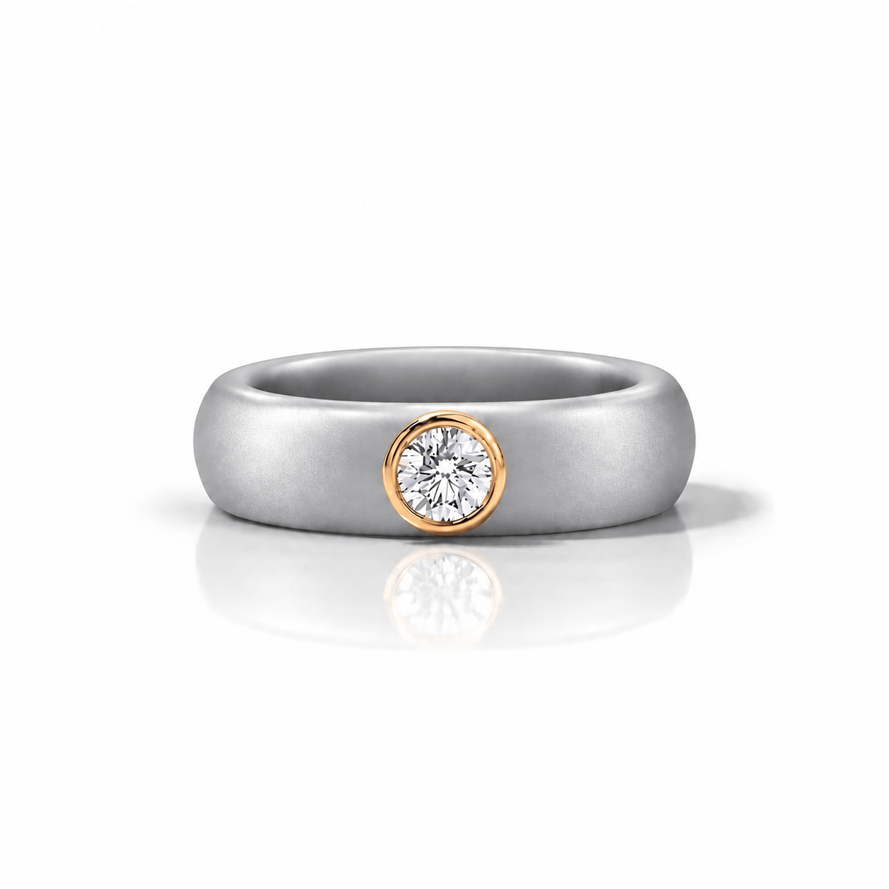 Rings Yellow / 4 / SIlver 14K gold Silicone Bezel Round Diamond Ring, 1-1.2 cts, Lab Grown
