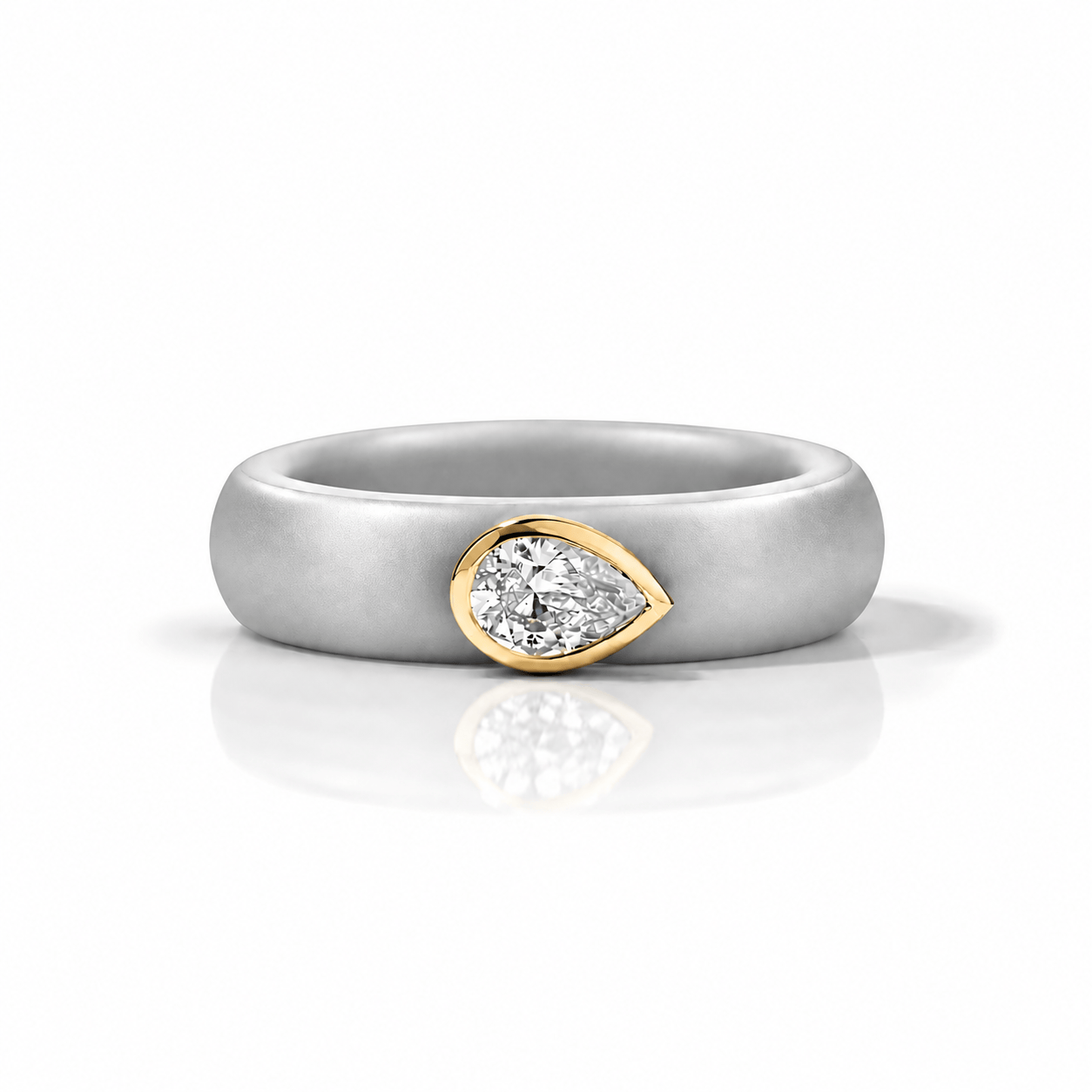 Rings Yellow / 4 / SIlver 14K gold Silicone Stretch East West Bezel Set Pear Diamond Ring, 1-1.2 cts Lab Grown