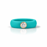 Rings Yellow / 4 / Turquoise 14K gold Silicone Bezel Round Diamond Ring, 1-1.2 cts, Lab Grown