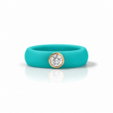 Rings Yellow / 4 / Turquoise 14K gold Silicone Bezel Round Diamond Ring, 1-1.2 cts, Lab Grown
