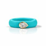Rings Yellow / 4 / Turquoise 14K gold Silicone Stretch East West Bezel Set Pear Diamond Ring, 1-1.2 cts Lab Grown