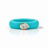 Rings Yellow / 4 / Turquoise 14K gold Silicone Stretch East West Bezel Set Pear Diamond Ring, 1-1.2 cts Lab Grown
