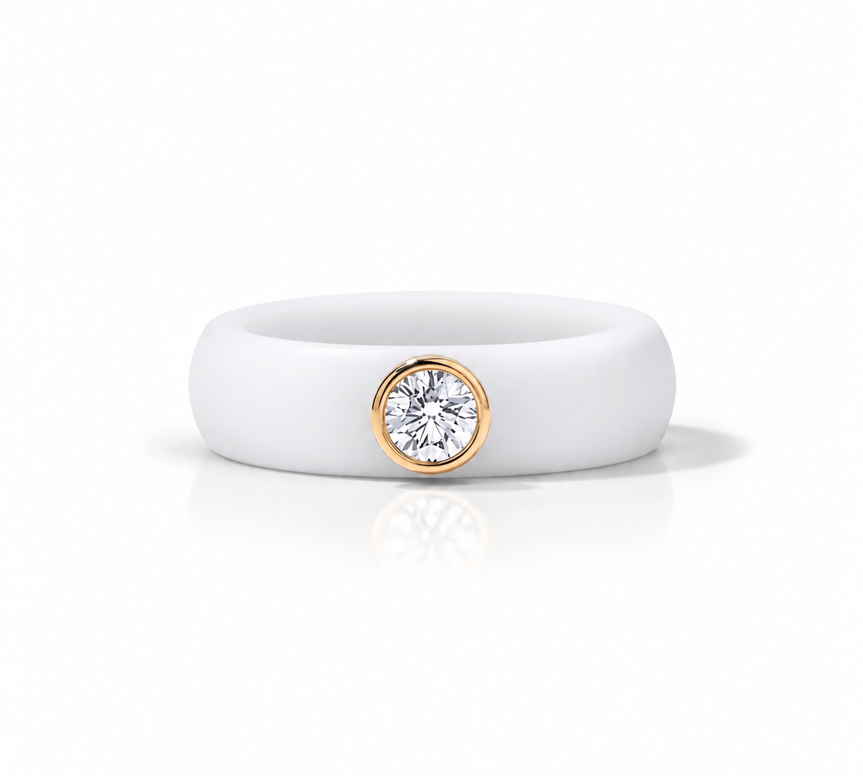 Rings Yellow / 4 / White 14K gold Silicone Bezel Round Diamond Ring, 1-1.2 cts, Lab Grown