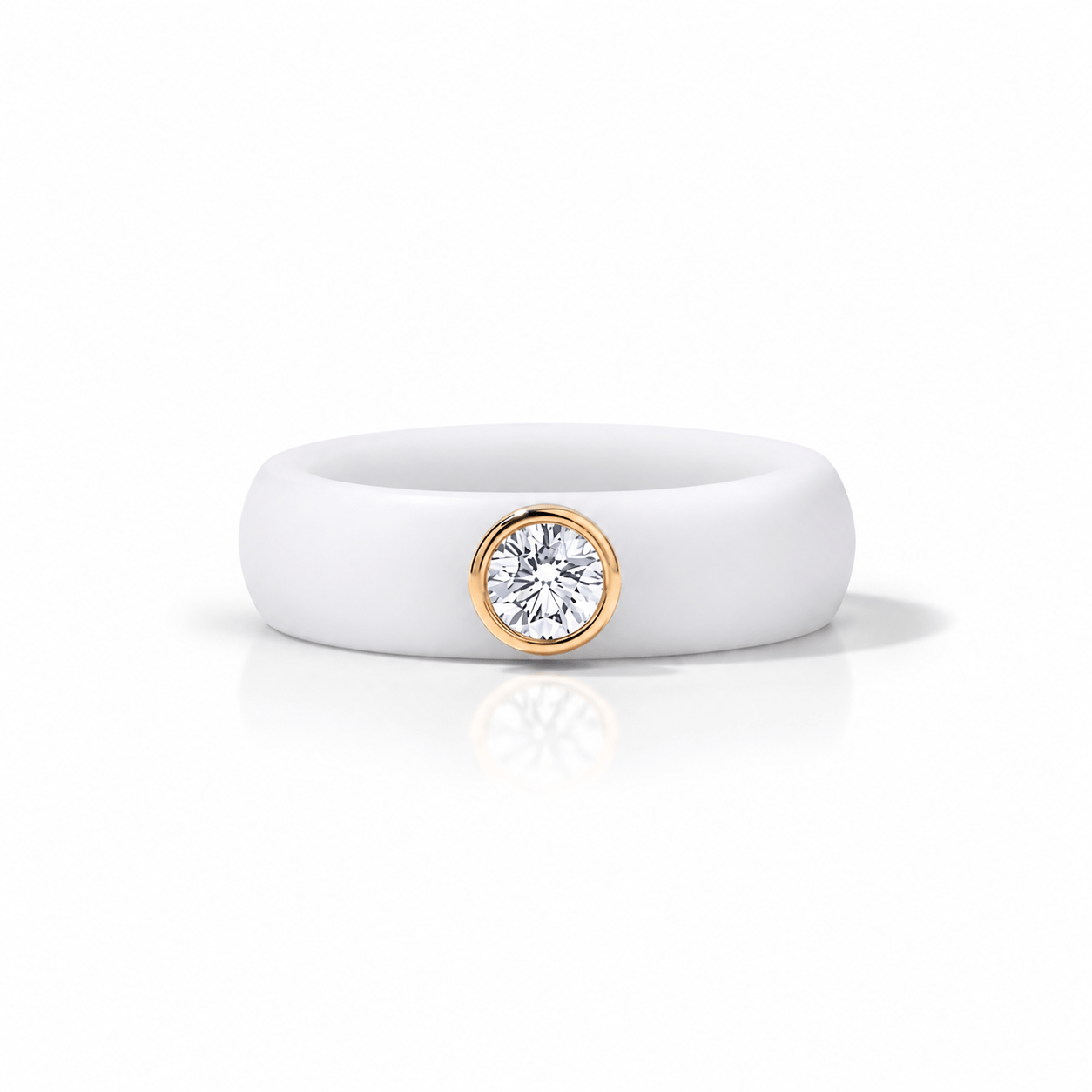 Rings Yellow / 4 / White 14K gold Silicone Bezel Round Diamond Ring, 1-1.2 cts, Lab Grown