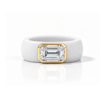 Rings Yellow / 4 / White 14K gold Silicone Stretch Bezel Set Emerald Cut Diamond Ring, 3 ct