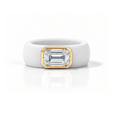 Rings Yellow / 4 / White 14K gold Silicone Stretch Bezel Set Emerald Cut Diamond Ring, 3 ct