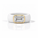 Rings Yellow / 4 / White 14K gold Silicone Stretch Bezel Set Emerald Cut Diamond Ring, 4 ct