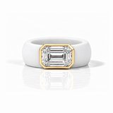 Rings Yellow / 4 / White 14K gold Silicone Stretch Bezel Set Emerald Cut Diamond Ring, 4 ct