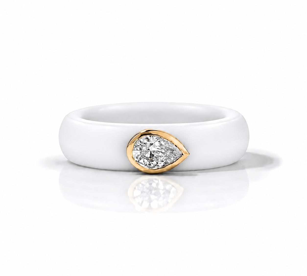 Rings Yellow / 4 / White 14K gold Silicone Stretch East West Bezel Set Pear Diamond Ring, 1-1.2 cts Lab Grown