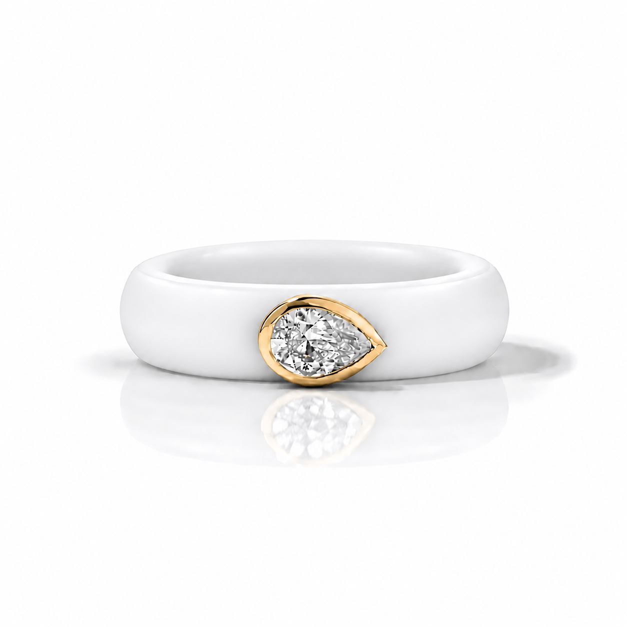 Rings Yellow / 4 / White 14K gold Silicone Stretch East West Bezel Set Pear Diamond Ring, 1-1.2 cts Lab Grown