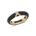Rose / BLack / Small (4.5-6) 18K Gold Enamel and X Diamond Stretch Ring, 4.4 mm