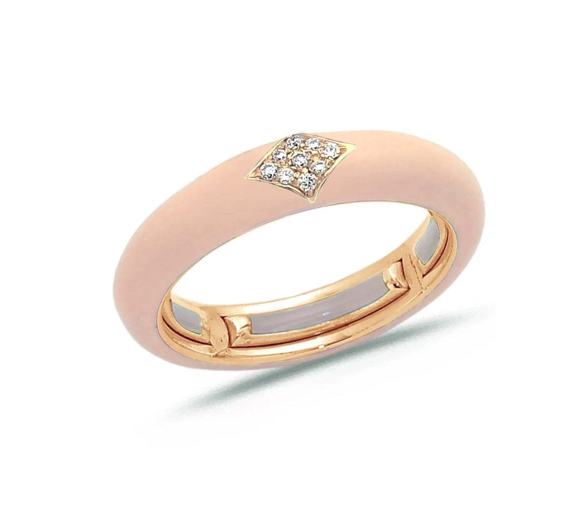 Rose / Blush Pink / Small (4.5-6) 18K Gold Enamel and Diamond Shape Pave Diamond Stretch Ring, 4.4 mm