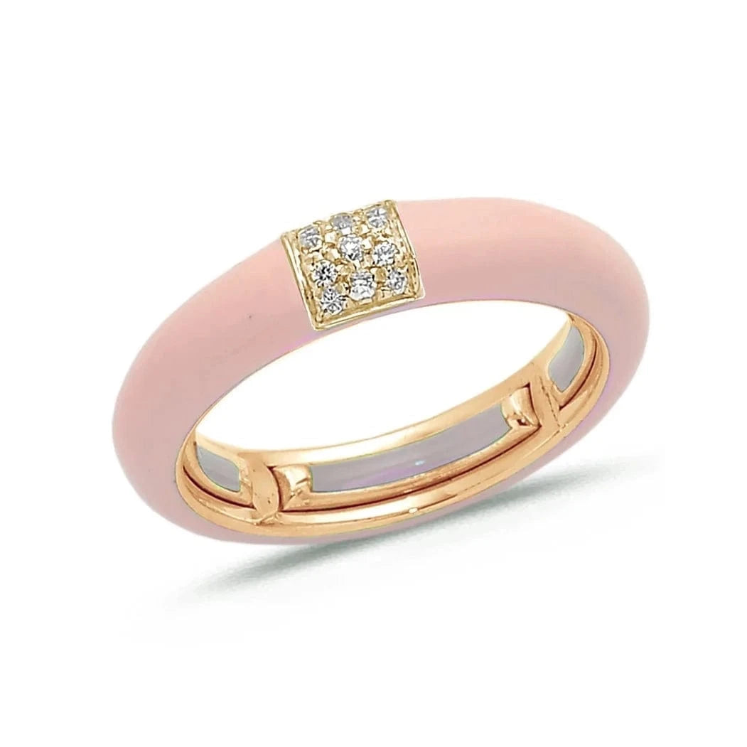 Rose / Blush Pink / Small (4.5-6) 18K Gold Enamel and Square Pave Diamond Stretch Ring, 4.4 mm