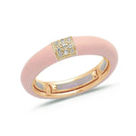 Rose / Blush Pink / Small (4.5-6) 18K Gold Enamel and Square Pave Diamond Stretch Ring, 4.4 mm