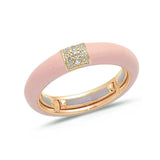 Rose / Blush Pink / Small (4.5-6) 18K Gold Enamel and Square Pave Diamond Stretch Ring, 4.4 mm