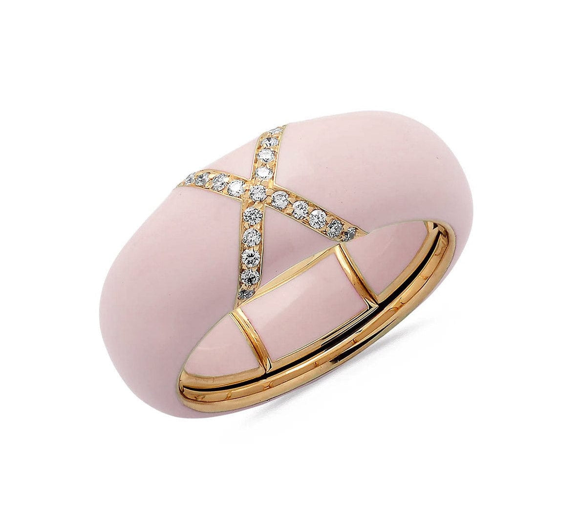 Rose / Blush Pink / Small (4.5-6) 18K Gold Enamel X Pave Diamond Stretch Ring, 8.26 mm