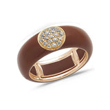 Rose / Brown / Small (4.5-6) 18K Gold Enamel Circle Pave Diamond Stretch Ring, 8.26 mm