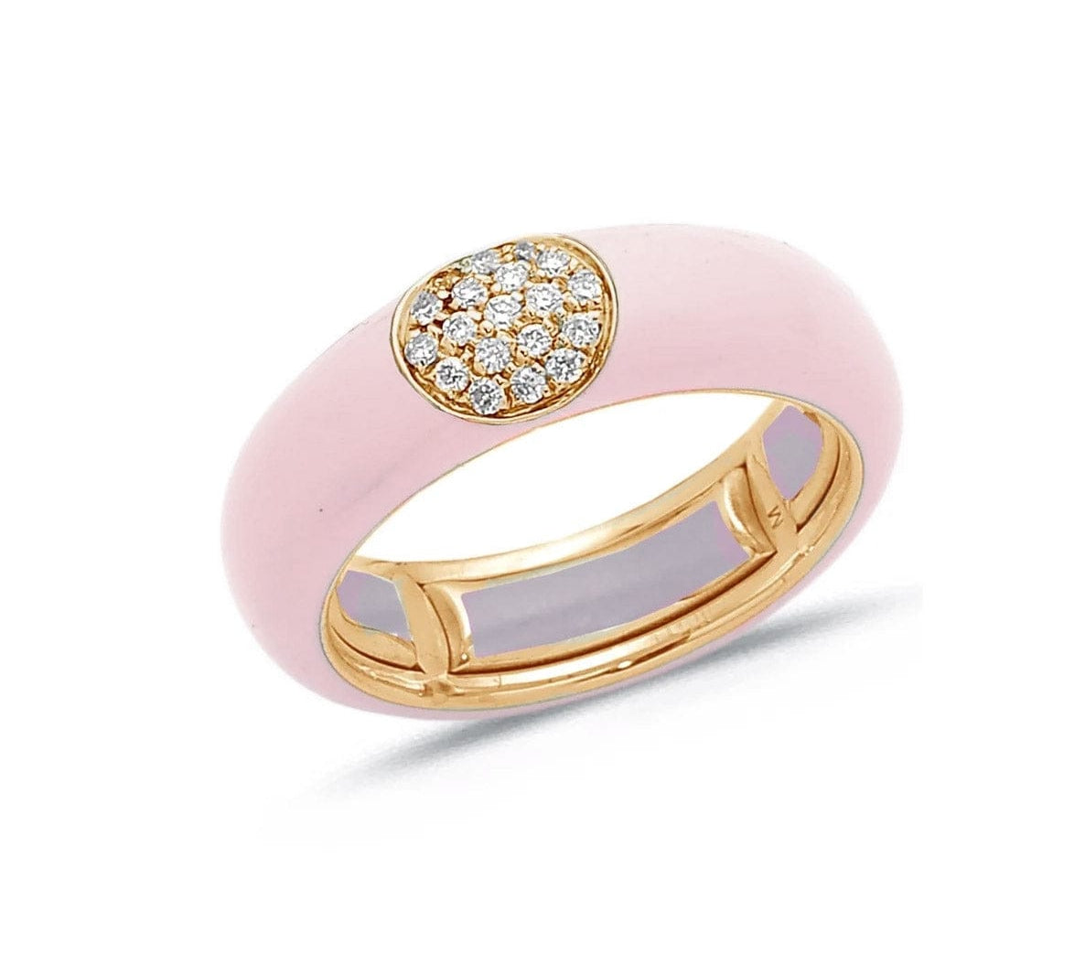 Rose / Ivory / Small (4.5-6) 18K Gold Enamel and Round Pave Diamond Stretch Ring, 6.10 mm