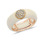 Rose / Ivory / Small (4.5-6) 18K Gold Enamel Circle Pave Diamond Stretch Ring, 8.26 mm