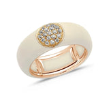 Rose / Ivory / Small (4.5-6) 18K Gold Enamel Circle Pave Diamond Stretch Ring, 8.26 mm