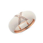 Rose / Ivory / Small (4.5-6) 18K Gold Enamel X Pave Diamond Stretch Ring, 8.26 mm