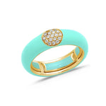 Rose / Light Blue / Small (4.5-6) 18K Gold Enamel and Round Pave Diamond Stretch Ring, 6.10 mm