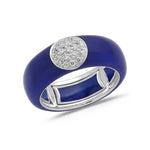 Rose / Navy BLue / Small (4.5-6) 18K Gold Enamel Circle Pave Diamond Stretch Ring, 8.26 mm
