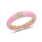 Rose / Pink / Small (4.5-6) 18K Gold Enamel and Square Pave Diamond Stretch Ring, 4.4 mm