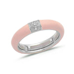 White / Blush Pink / Small (4.5-6) 18K Gold Enamel and Square Pave Diamond Stretch Ring, 4.4 mm