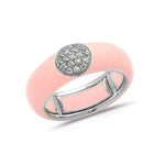 White / Blush Pink / Small (4.5-6) 18K Gold Enamel Circle Pave Diamond Stretch Ring, 8.26 mm