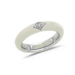 White / Ivory / Small (4.5-6) 18K Gold Enamel and Diamond Shape Pave Diamond Stretch Ring, 4.4 mm