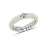 White / Ivory / Small (4.5-6) 18K Gold Enamel and Diamond Shape Pave Diamond Stretch Ring, 4.4 mm