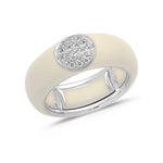 White / Ivory / Small (4.5-6) 18K Gold Enamel Circle Pave Diamond Stretch Ring, 8.26 mm